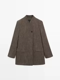 Abrigo jaspeado cuello subido con lana