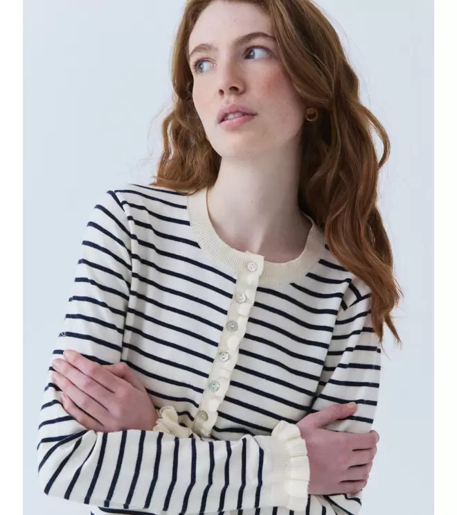 CHAQUETA PUNTO RAYAS VOLANTES