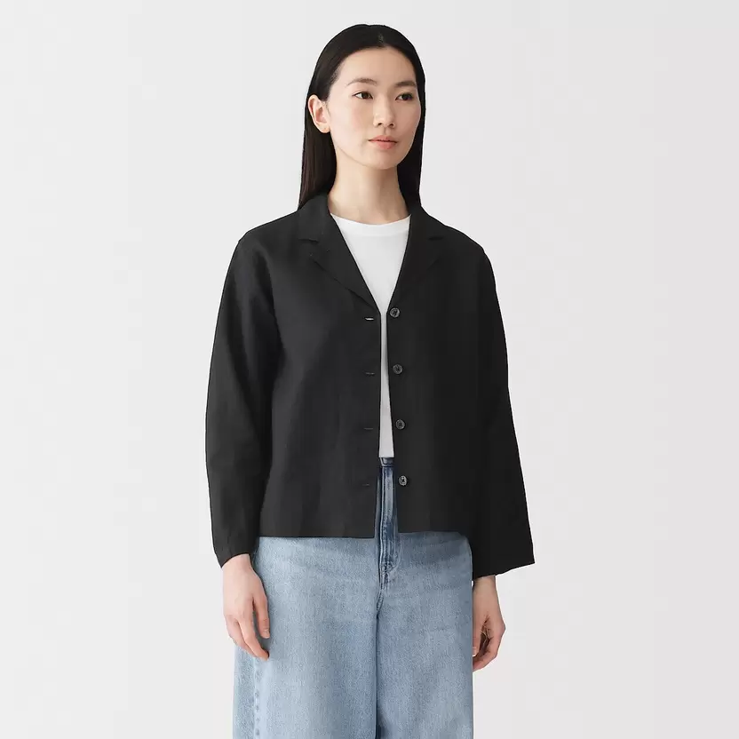 Chaqueta camisera de lino lavado para mujer