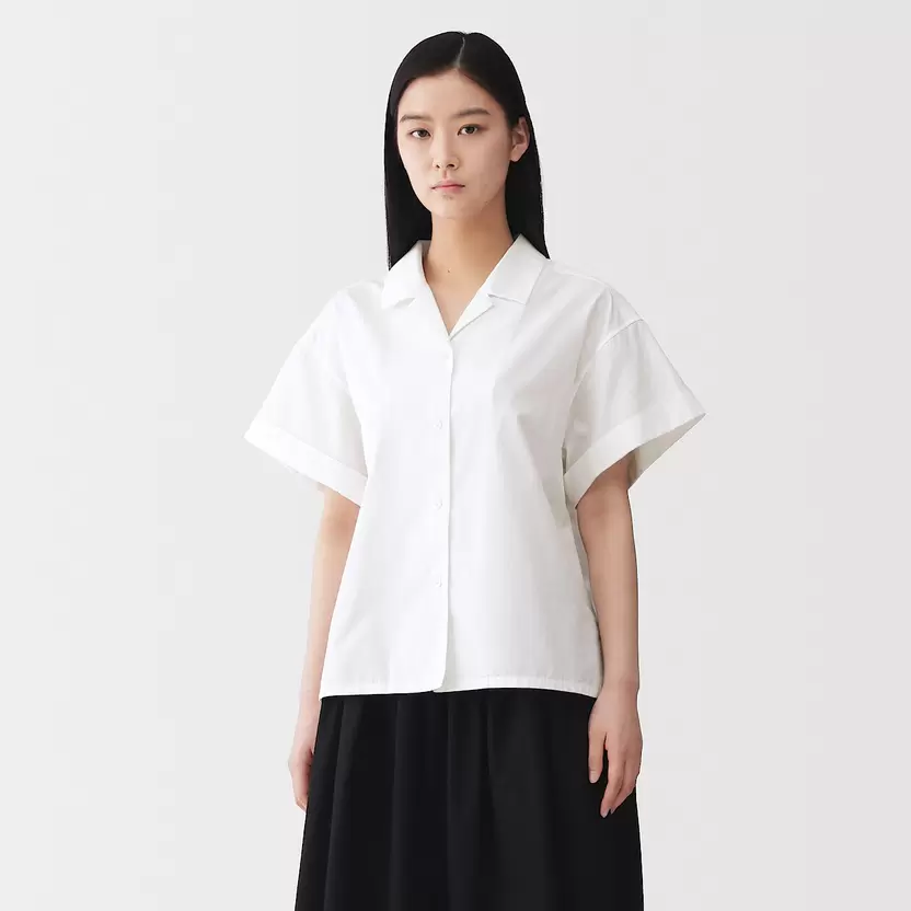 Camisa de manga corta de popelín de algodón orgánico para mujer