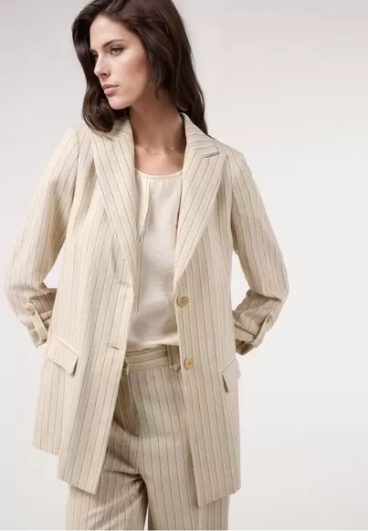 Blazer rayas lino. Traje BEIGE