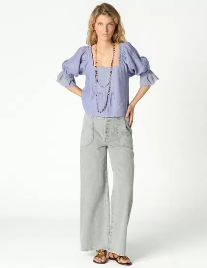 PANTALÓN DENIM TIRO ALTO GRIS CLARO