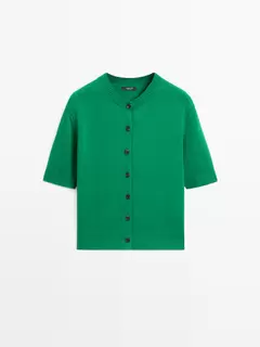 Cárdigan punto manga corta mezcla algodón