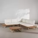 Maldives - Salón de jardín de 4/5 plazas de aluminio beige y madera de acacia