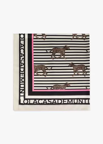 Satin Scarf with Striped and Leopard Print