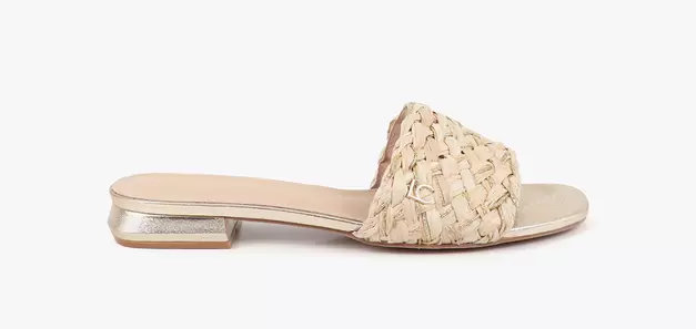 Flat Sandal with Metallic Raffia Effect
