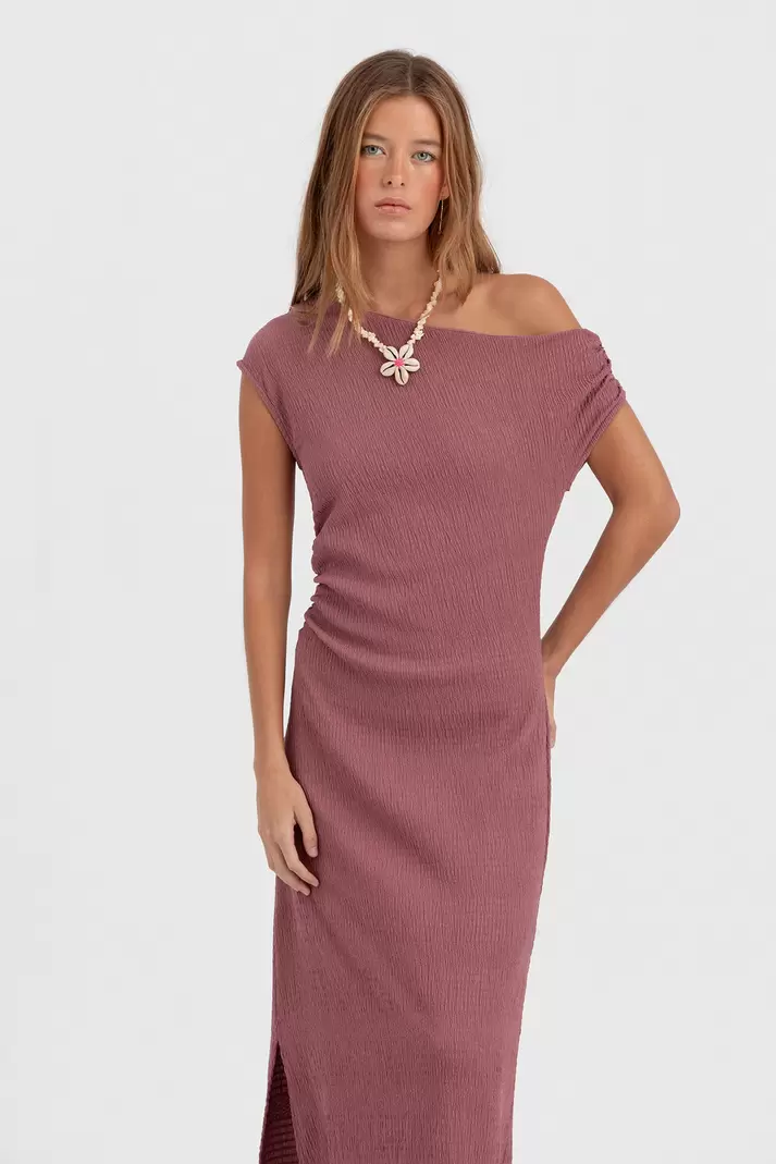 ASYMMETRICAL TEXTURED MIDI DRESS