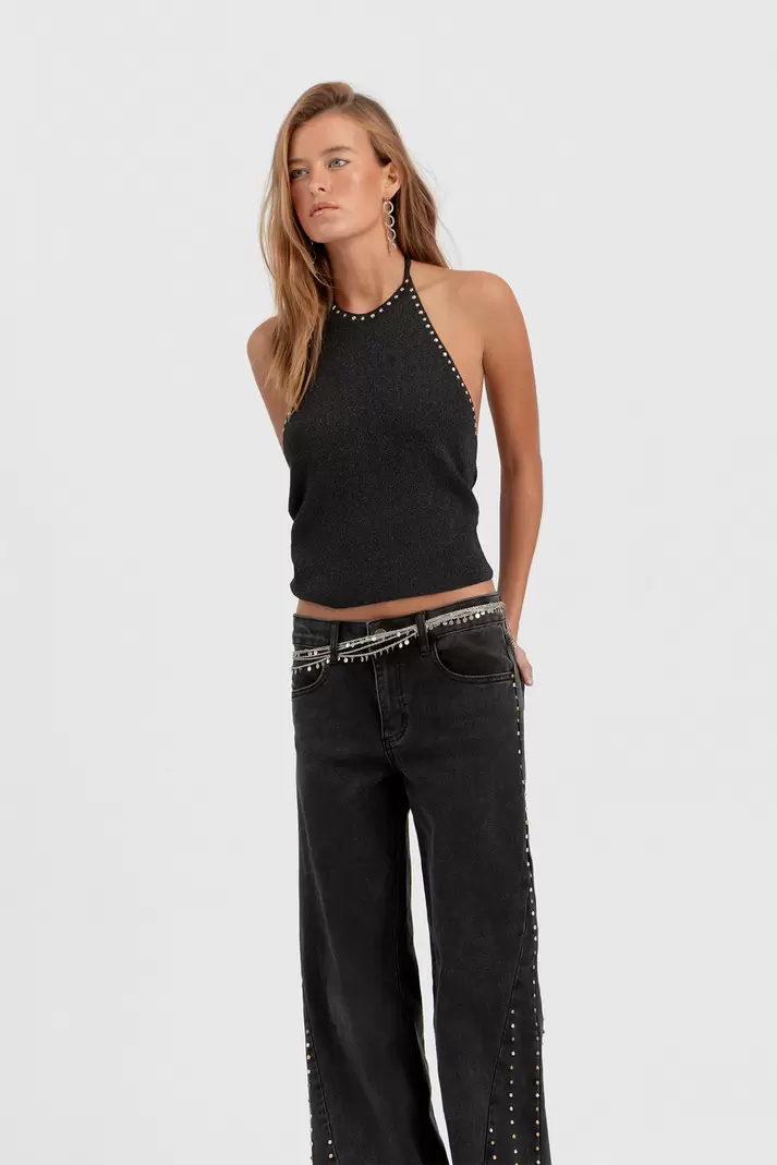 LUREX HALTER TOP WITH STUDS