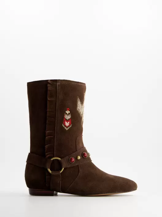 Boho style suede flat ankle boots - ULK Doha