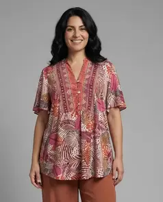 Camiseta Estampada Palmeras Con Cenefa Multicolor