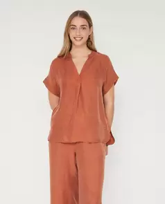 Blusa Escote En Pico Y Manga Caida Marrón