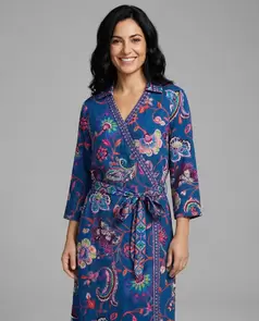 Vestido Estampado Con Cuello Solapa Multicolor