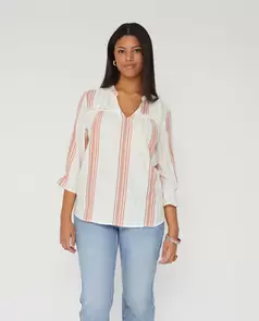 Blusa Rayas Cuello Mao Crudo