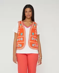 Chaleco Bordados Florales Multicolor Coral