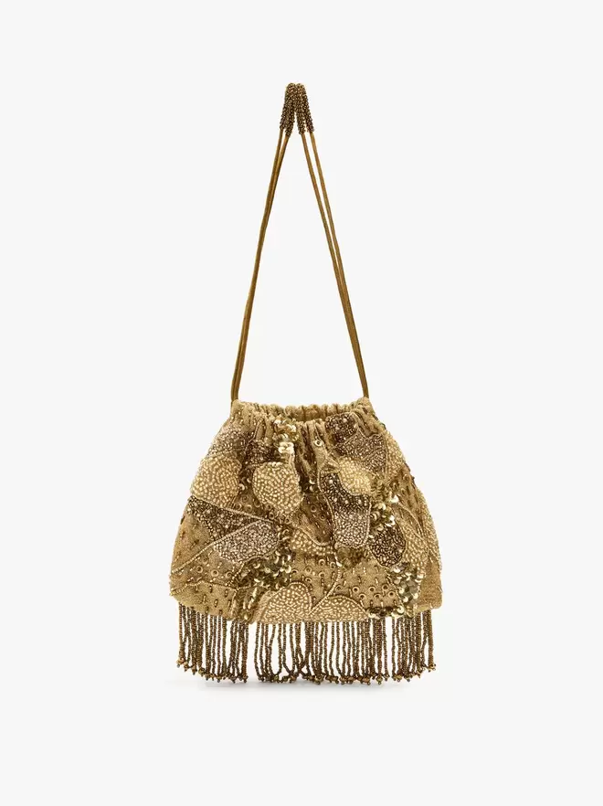 Bolso de fiesta con abalorios y flecos