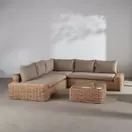 Cerrado - Salón de jardín de 5 plazas de resina trenzada imitación ratán y cojines topo