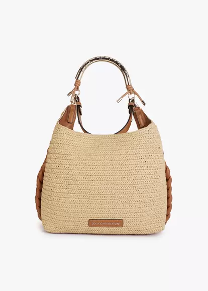 Shopper Bag Combined Rattan Effect with Die-Cut Handle Logo
