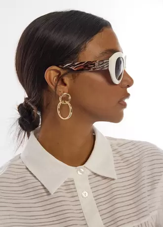 Round Shaped Sunglasses with Leopard Logo