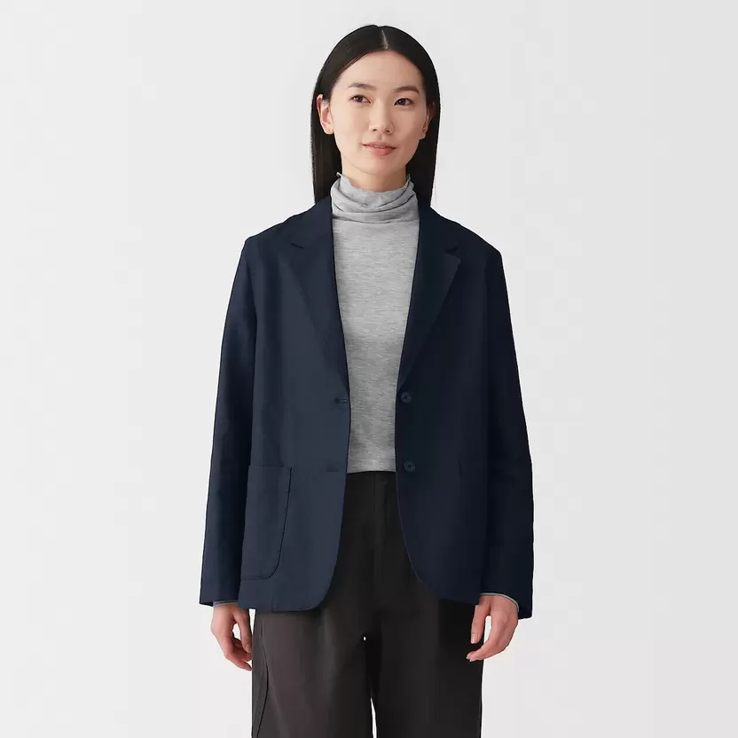 Chaqueta de traje de sarga de mezcla de cáñamo para mujer