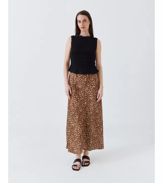 FALDA MIDI SATÉN ANIMAL PRINT