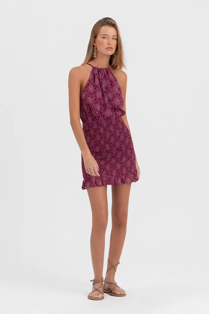 PRINTED HALTER MINI DRESS