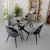 Conjunto de Comedor Madeira con Mesa Redonda de Cristal 110 patas metal y...