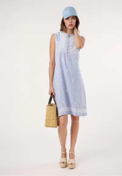 Vestido raya con bordado AZUL