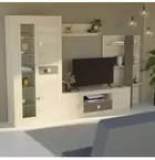 Mueble de Salón Moderno con Leds, Acabado en Cambria y Choco, Medidas: 300 cm...