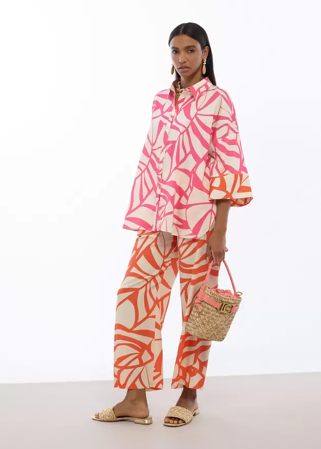 Dropped Sleeve Leaf Print Shirt