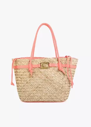 Basket with handles and faux leather details.