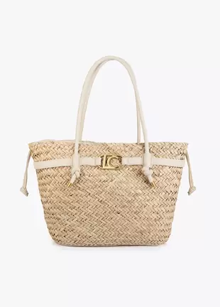 Mini basket bag with handles and leather-effect details