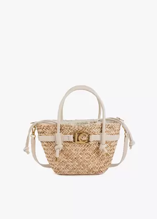 Mini basket bag with handles and leather-effect details