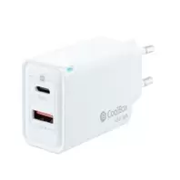 CARGADOR COOLBOX GAN 45W MAX 1xUSB-A 18W + 1XUSB-C 45W BLANCO