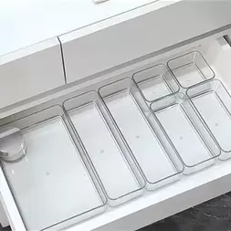 8 piezas de cajas de almacenamiento de cajón minimalistas transparentes para organizar artículos pequeños, perfectas para maquillaje, herramientas cosméticas y accesorios, ideales para regalos festivos, organización del hogar y soluciones de desorden eleg