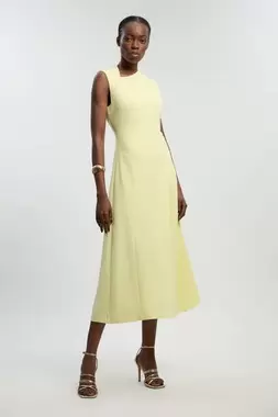 Soft Tailored High Neck Pleated Midi Dress