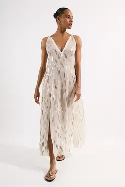 Beach Metallic Thread Strappy Maxi Dress