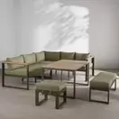 Ezra - Salón de jardín de 8 plazas de aluminio verde oscuro y cojines caqui