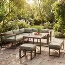 Ezra - Salón de jardín de 8 plazas de aluminio verde oscuro y cojines caqui