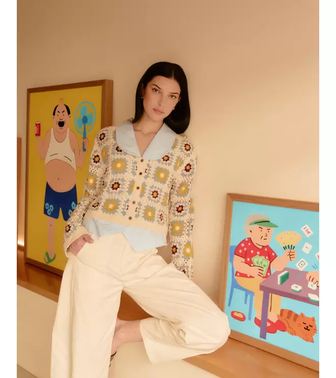 CARDIGAN PUNTO CROCHET MULTICOLOR