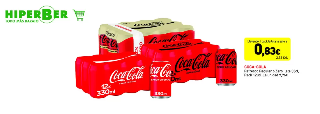 Coca-Cola lata 33 cl Regular o Zero. Comprando un pack la lata sale a