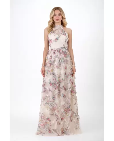 VESTIDO FLORES TUL BEIG