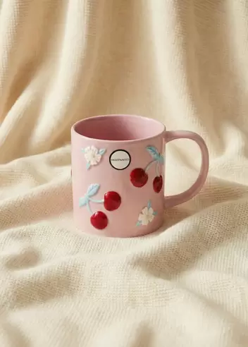 Taza rosa con cerezas - 350 ml
