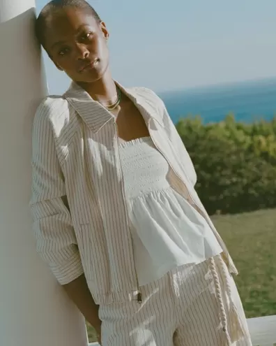 Relaxed Linen-Blend Denim Bomber Jacket