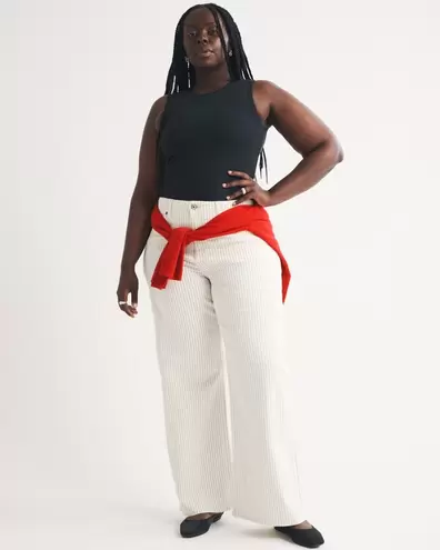 Linen-Blend Curve Love High Rise Wide Leg Striped Jean