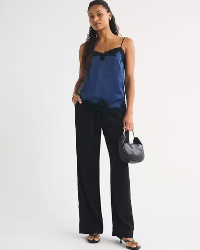 Curve Love A&F Sloane Linen-Blend Tailored Wide Leg Pant