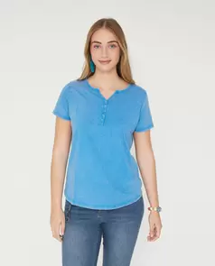Camiseta Manga Corta Lavada Con Fornitura Azul