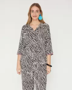 Blusa Estampada Con Bordado En Contraste Marrón