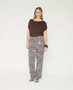 Pantalon Cebra Bordados Contraste Marrón