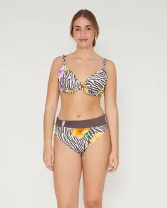 Bikini Top Estampado Con Aro Y Aplique De Metal Marrón