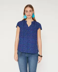 Blusa Basica Estampada Manga Corta Azul